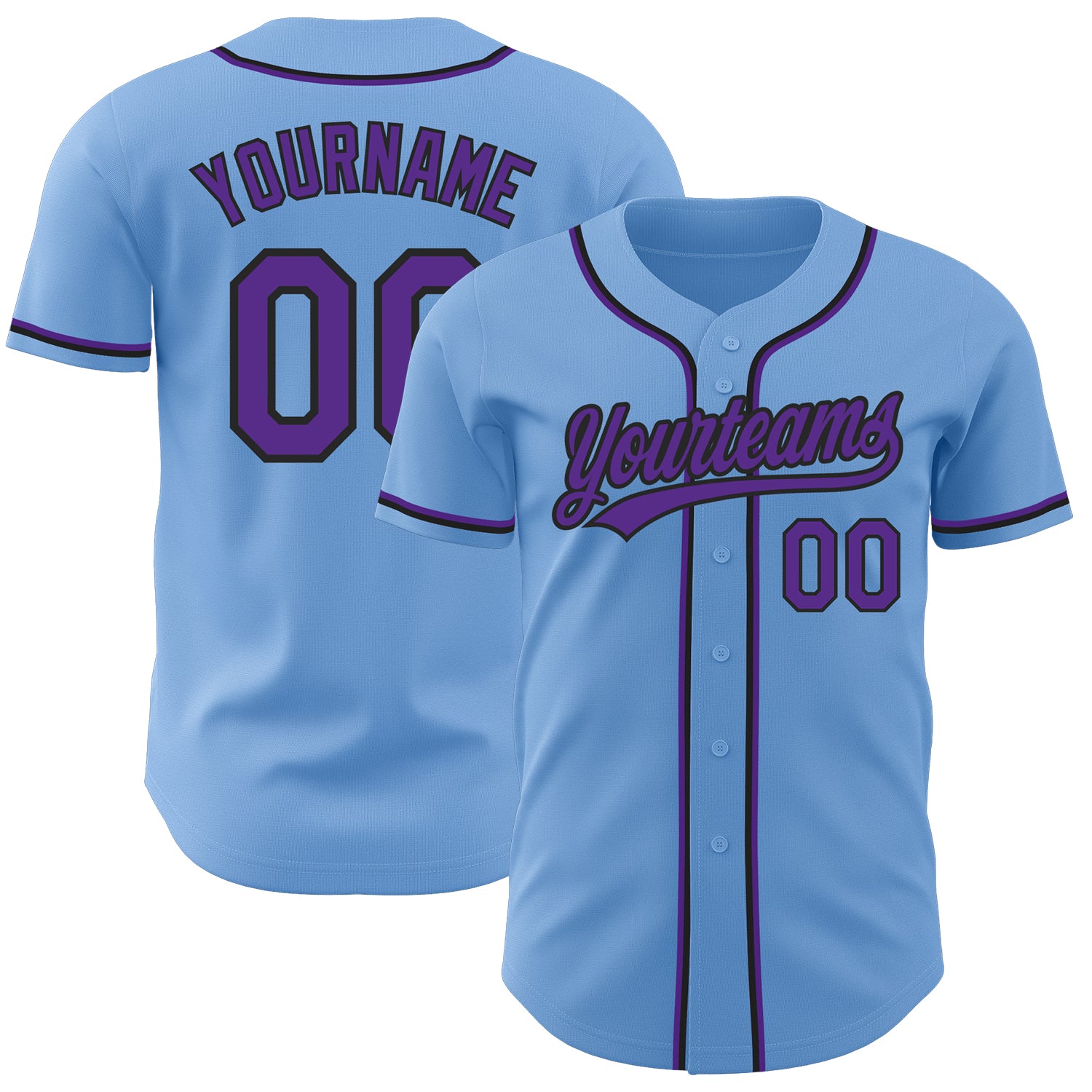 Custom Light Blue Purple-Black Authentic Baseball Jersey Light Blue Purple Black Custom Authentic Baseball Jersey Custom Light Blue Purple-Black Authentic Baseball Jersey - Image 1