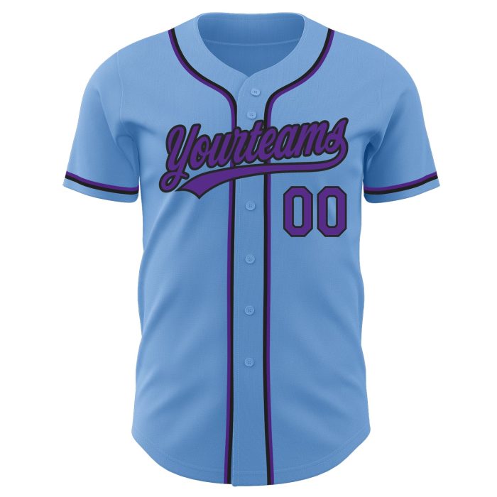 Light Blue Purple Black Custom Authentic Baseball Jersey Custom Light Blue Purple-Black Authentic Baseball Jersey - Image 2