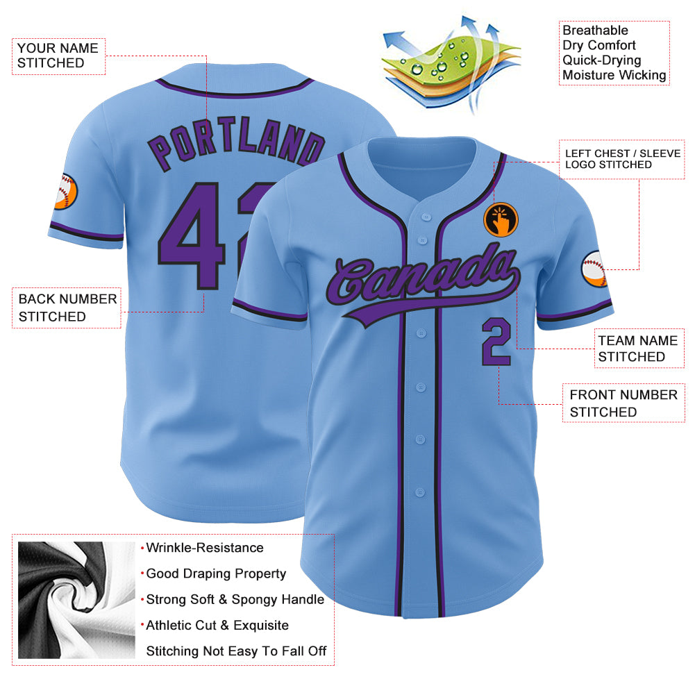 Custom Light Blue Purple-Black Authentic Baseball Jersey Light Blue Purple Black Custom Authentic Baseball Jersey Custom Light Blue Purple-Black Authentic Baseball Jersey - Image 3