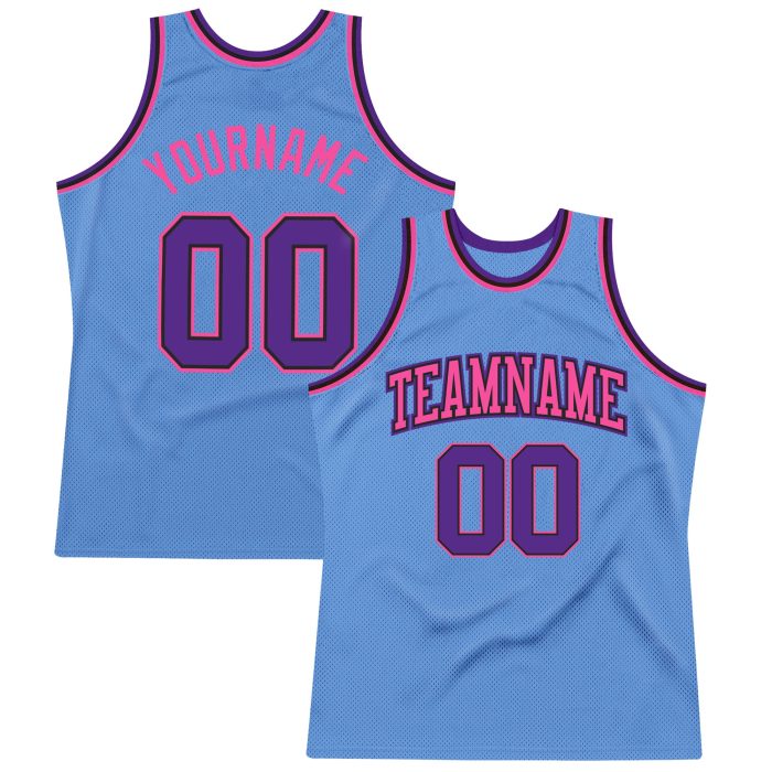 Light Blue Purple Black Pink Custom Basketball Jersey - Authentic Throwback Custom Light Blue Purple Black-Pink Authentic - Image 1