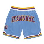 Light Blue Purple Gold Throwback Basketball Shorts - Custom Authentic Design Custom Light Blue Purple-Gold Authentic Throwback
