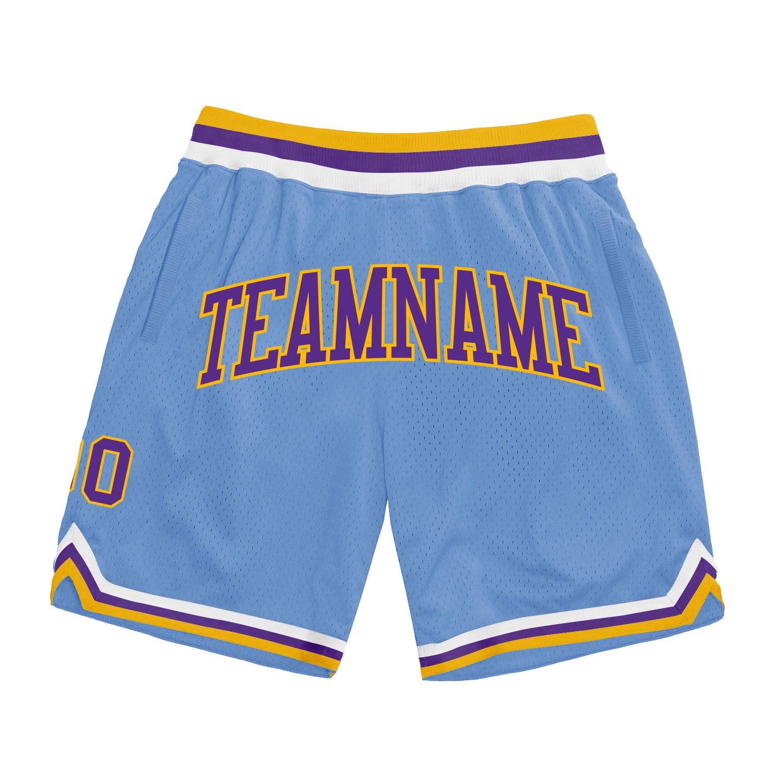 Custom Light Blue Purple-Gold Authentic Throwback Basketball Shorts Light Blue Purple Gold Throwback Basketball Shorts - Custom Authentic Design Custom Light Blue Purple-Gold Authentic Throwback - Image 1