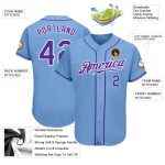 Authentic Light Blue Purple White Baseball Jersey Custom Style 8888 Custom Light Blue Purple-White Authentic Baseball Jersey - Image 3