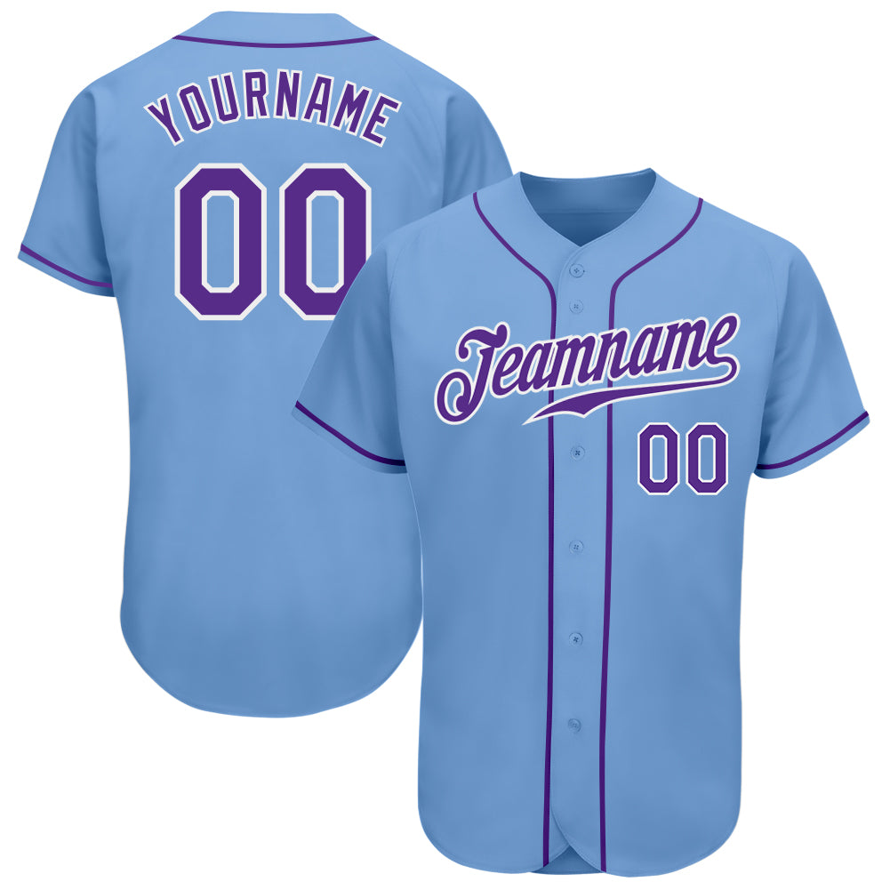 Authentic Light Blue Purple White Baseball Jersey Custom Style 8888 Custom Light Blue Purple-White Authentic Baseball Jersey