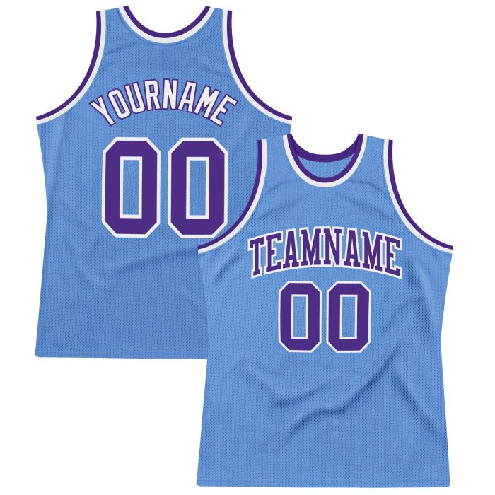 Light Blue Purple White Custom Throwback Basketball Jersey Authentic Custom Light Blue Purple-White Authentic Throwback Basketball - Image 1