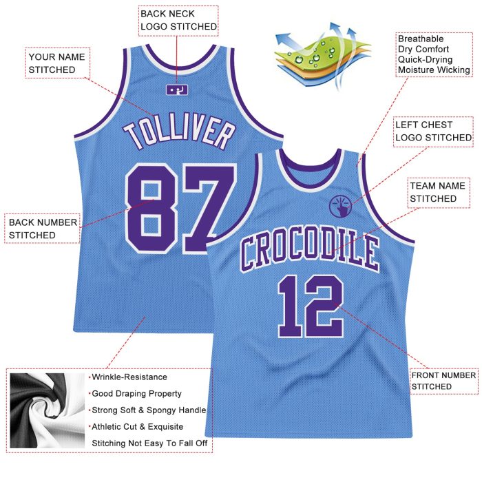 Light Blue Purple White Custom Throwback Basketball Jersey Authentic Custom Light Blue Purple-White Authentic Throwback Basketball - Image 2