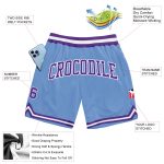 Light Blue Purple White Basketball Shorts - Custom Authentic Throwback Style Custom Light Blue Purple-White Authentic Throwback - Image 2
