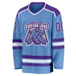 Custom Light Blue Purple White Hockey Jersey for Men and Women, Personalized Team Sports Apparel Custom Light Blue Purple-White - Image 2