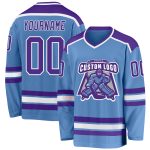 Custom Light Blue Purple White Hockey Jersey for Men and Women, Personalized Team Sports Apparel Custom Light Blue Purple-White