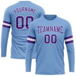 Custom Performance T-Shirt in Light Blue Purple White - Long Sleeve Athletic Top Custom Light Blue Purple-White Long Sleeve