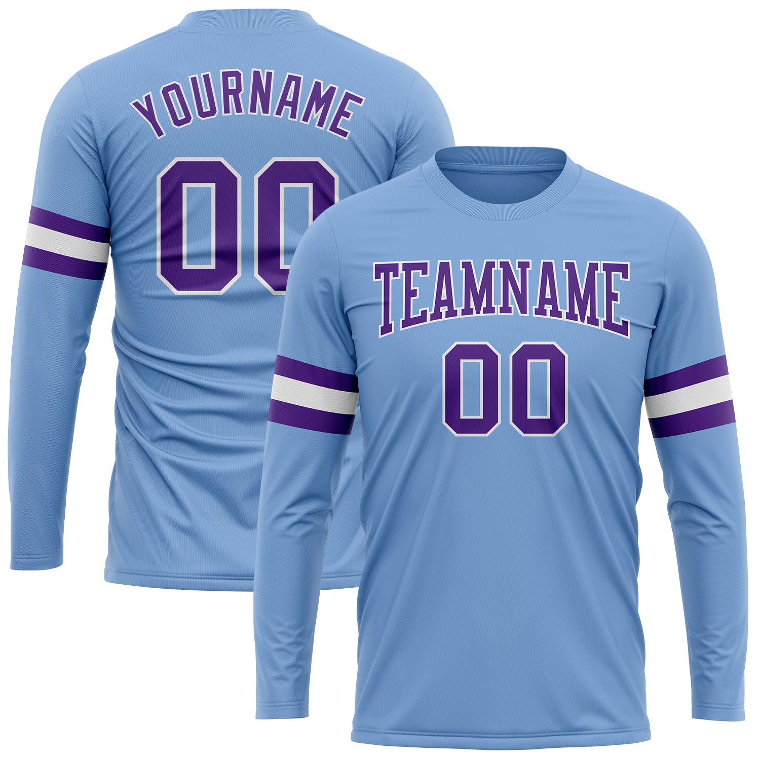 Custom Performance T-Shirt in Light Blue Purple White - Long Sleeve Athletic Top Custom Light Blue Purple-White Long Sleeve