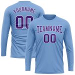 Custom Performance T-Shirt in Light Blue Purple White - Long Sleeve Athletic Top Custom Light Blue Purple-White Long Sleeve - Image 2