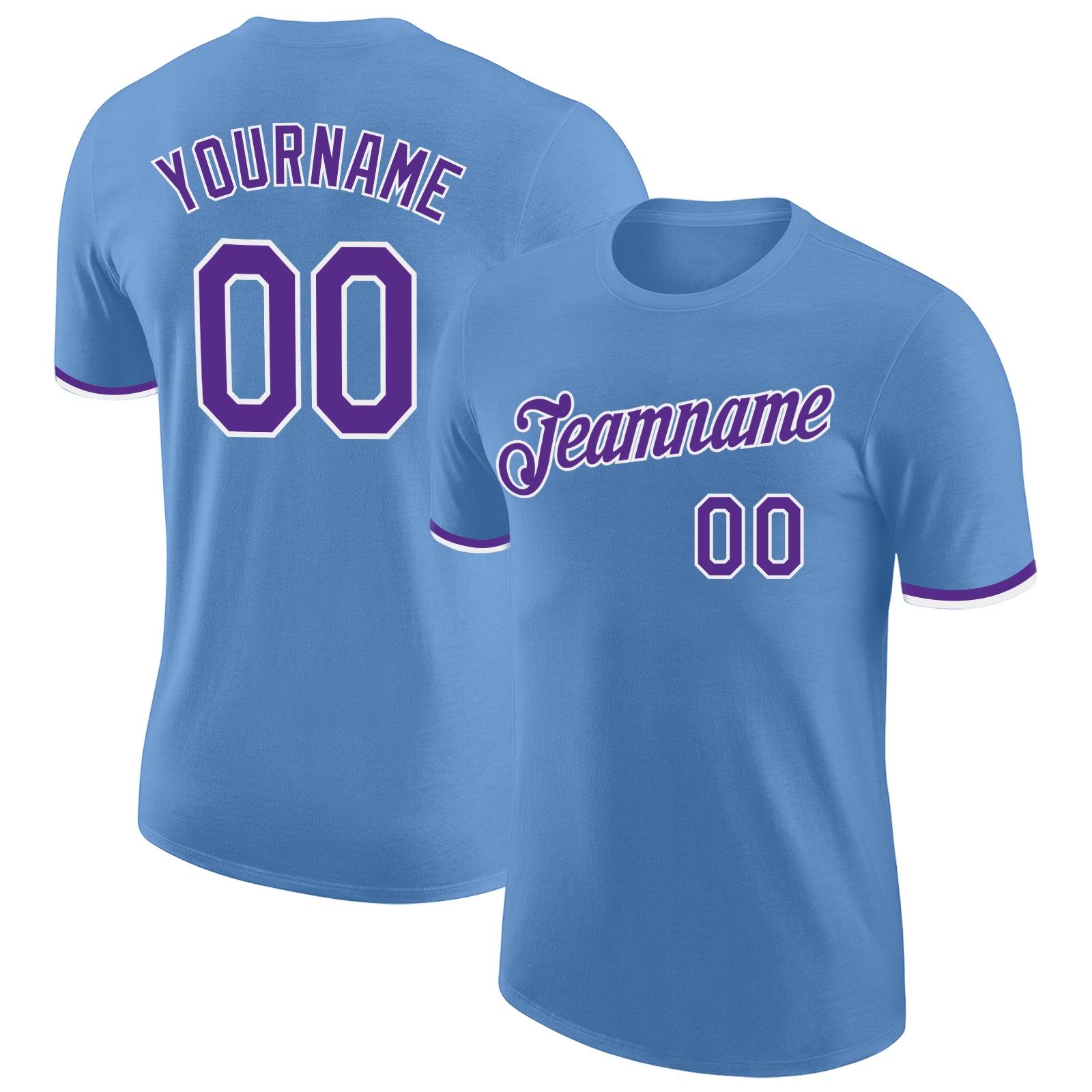 Light Blue Purple White Performance T-Shirt - Custom Mens Sports Top Custom Light Blue Purple-White Performance T-Shirt