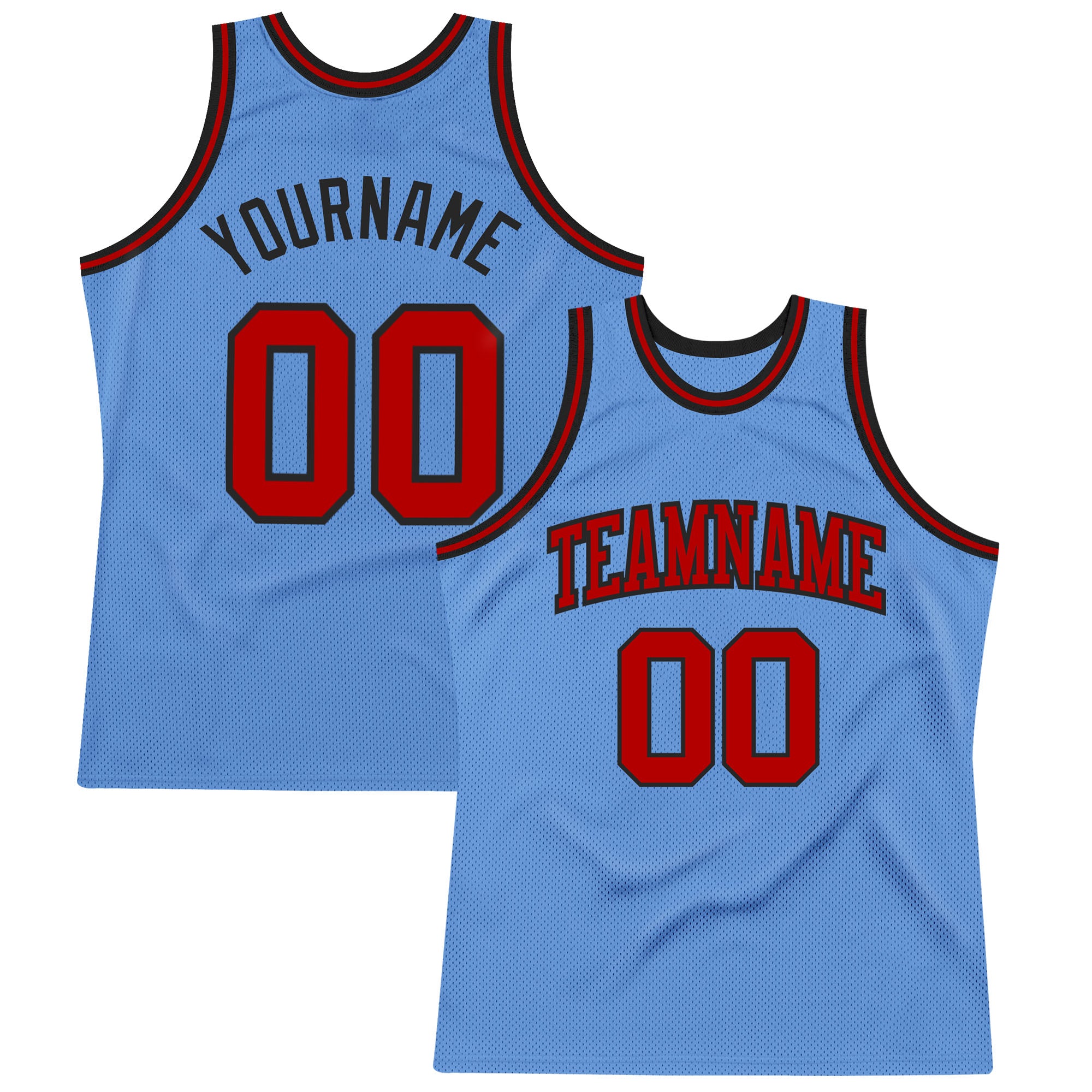 Light Blue Red Black Authentic Throwback Basketball Jersey - Custom Design Custom Light Blue Red-Black Authentic Throwback