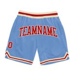 Light Blue Red-Cream Basketball Shorts Authentic Custom Throwback Style Custom Light Blue Red-Cream Authentic Throwback Basketball