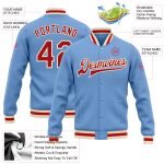 Light Blue Red Cream Varsity Letterman Jacket Custom Full-Snap Bomber Custom Light Blue Red-Cream Bomber Full-Snap Varsity - Image 3