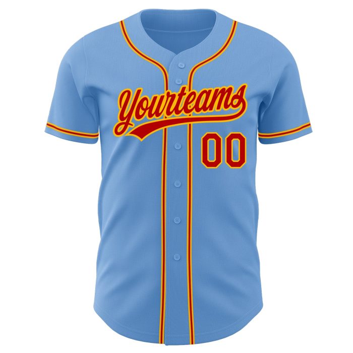 Authentic Light Blue Red-Gold Baseball Jersey Custom Style 5640 Custom Light Blue Red-Gold Authentic Baseball Jersey Style - Image 2