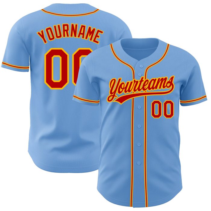 Authentic Light Blue Red-Gold Baseball Jersey Custom Style 5640 Custom Light Blue Red-Gold Authentic Baseball Jersey Style - Image 1