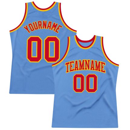 Light Blue Red-Gold Authentic Basketball Jersey - Custom Throwback Style Custom Light Blue Red-Gold Authentic Throwback Basketball
