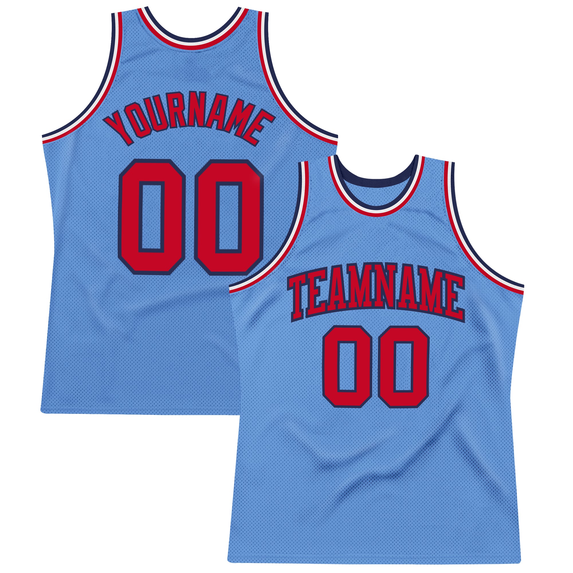Light Blue Red-Navy Basketball Jersey - Custom Authentic Throwback Design Custom Light Blue Red-Navy Authentic Throwback