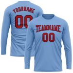 Custom Light Blue Red Navy Long Sleeve T-Shirt for Performance Wear Custom Light Blue Red-Navy Long Sleeve Performance T-Shirt - Image 2