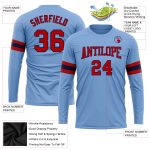 Custom Light Blue Red Navy Long Sleeve T-Shirt for Performance Wear Custom Light Blue Red-Navy Long Sleeve Performance T-Shirt - Image 3