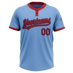 Light Blue Red-Navy Unisex Softball Jersey Custom Two-Button Design Custom Light Blue Red-Navy Two-Button Unisex Softball - Image 2