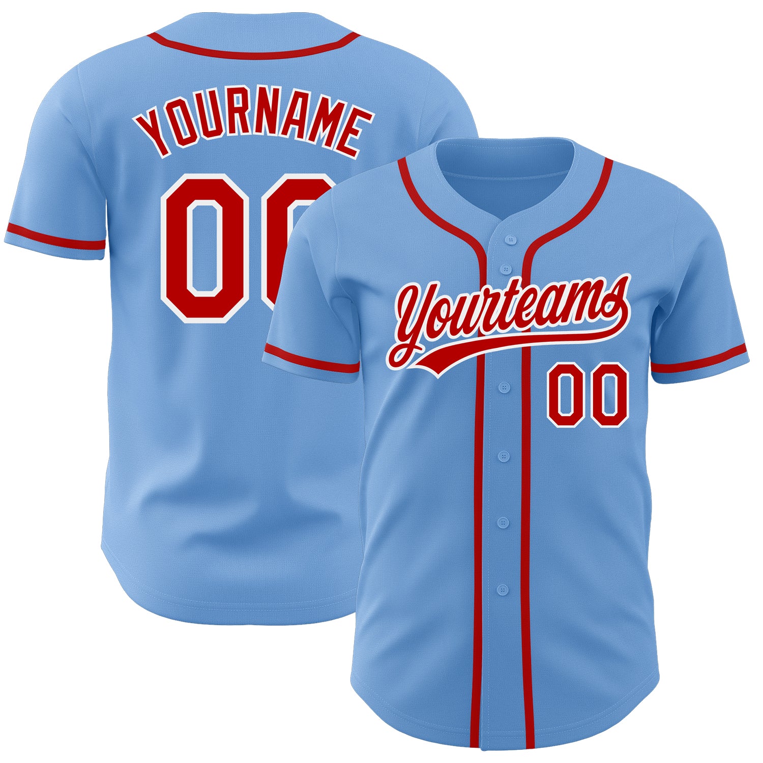 Custom Light Blue Red-White Authentic Baseball Jersey Light Blue Red-White Authentic Baseball Jersey - Custom Design for Ultimate Fan Experience Custom Light Blue Red-White Authentic - Image 1