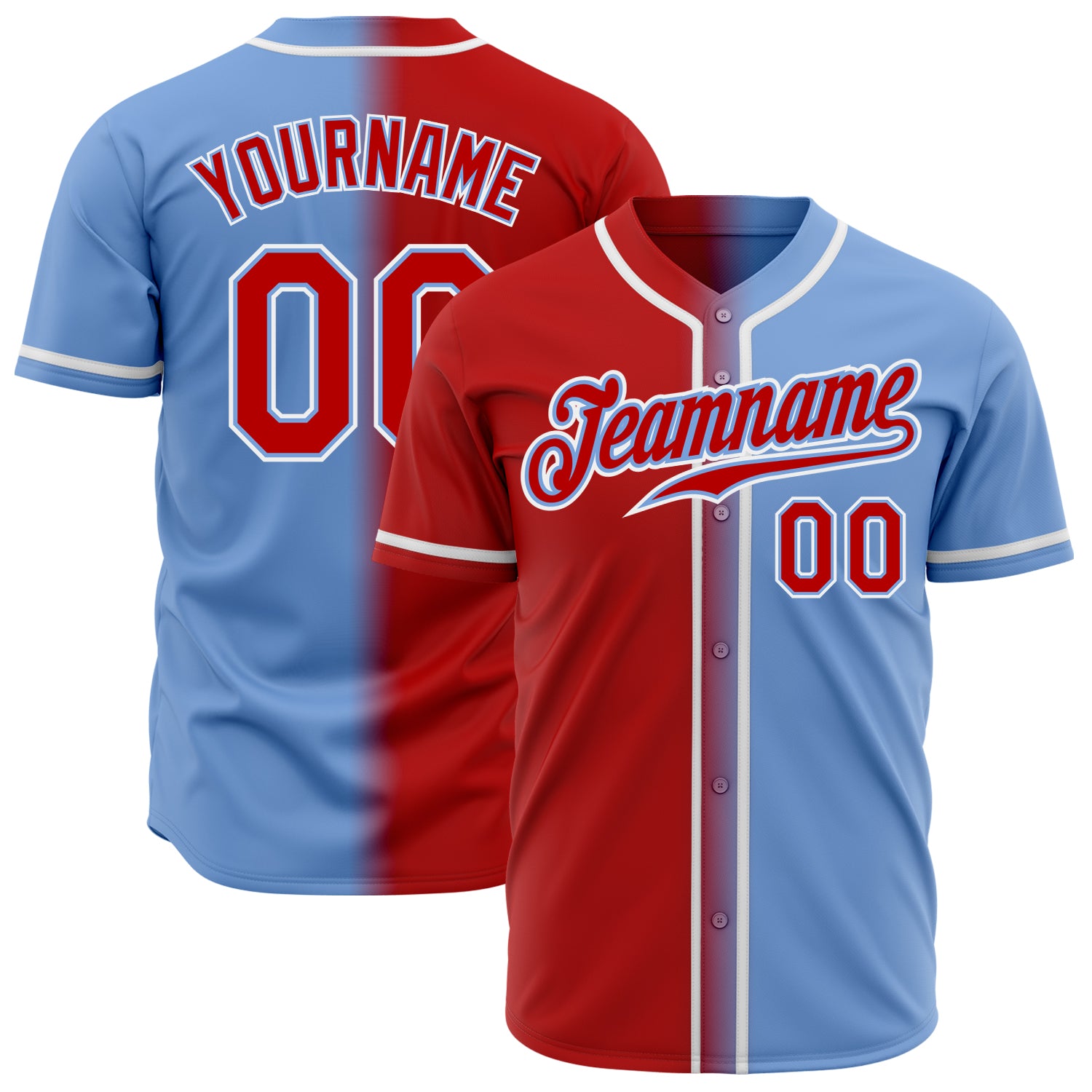 Custom Light Blue Red-White Authentic Fade Fashion Baseball Jersey Custom Light Blue Red White Baseball Jersey | Authentic Fade Fashion Design Custom Light Blue Red-White Authentic Fade Fashion - Image 1