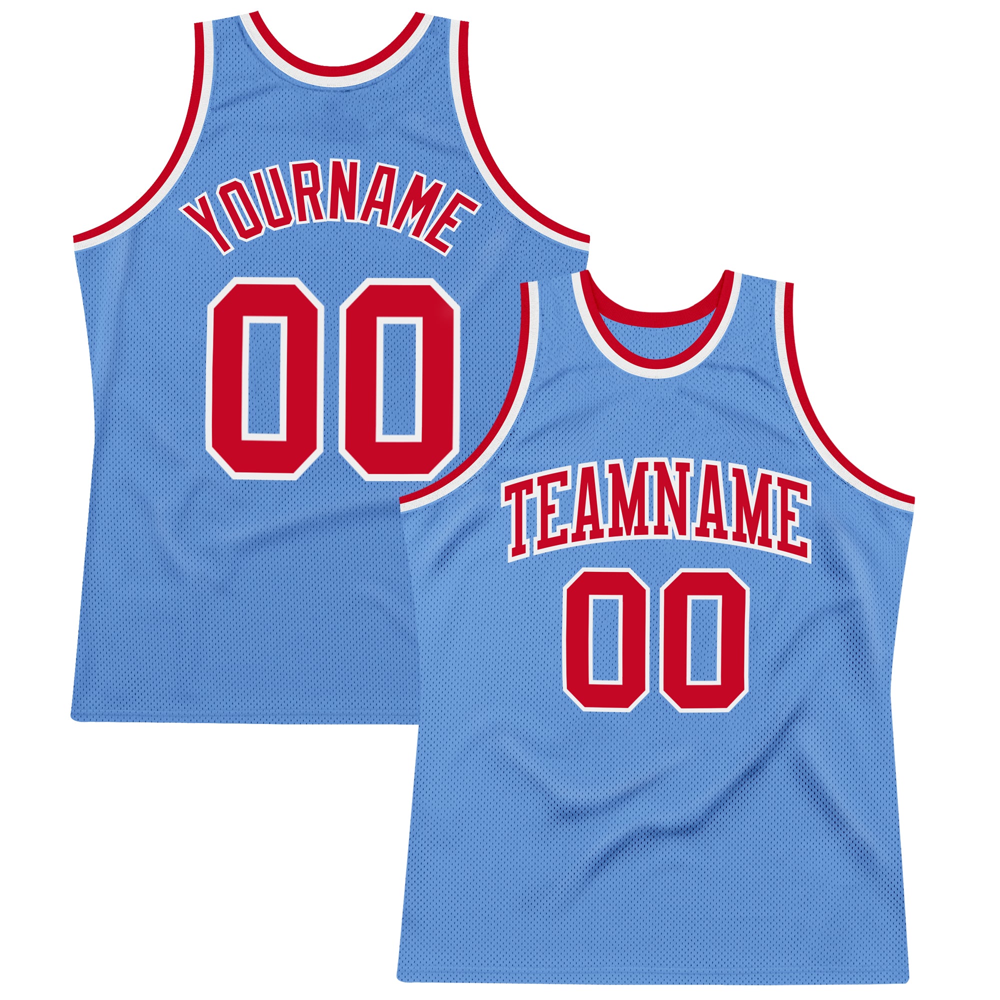 Custom Light Blue Red-White Authentic Throwback Basketball Jersey Light Blue Red-White Authentic Throwback Basketball Jersey - Custom Fit Custom Light Blue Red-White Authentic Throwback Basketball - Image 1