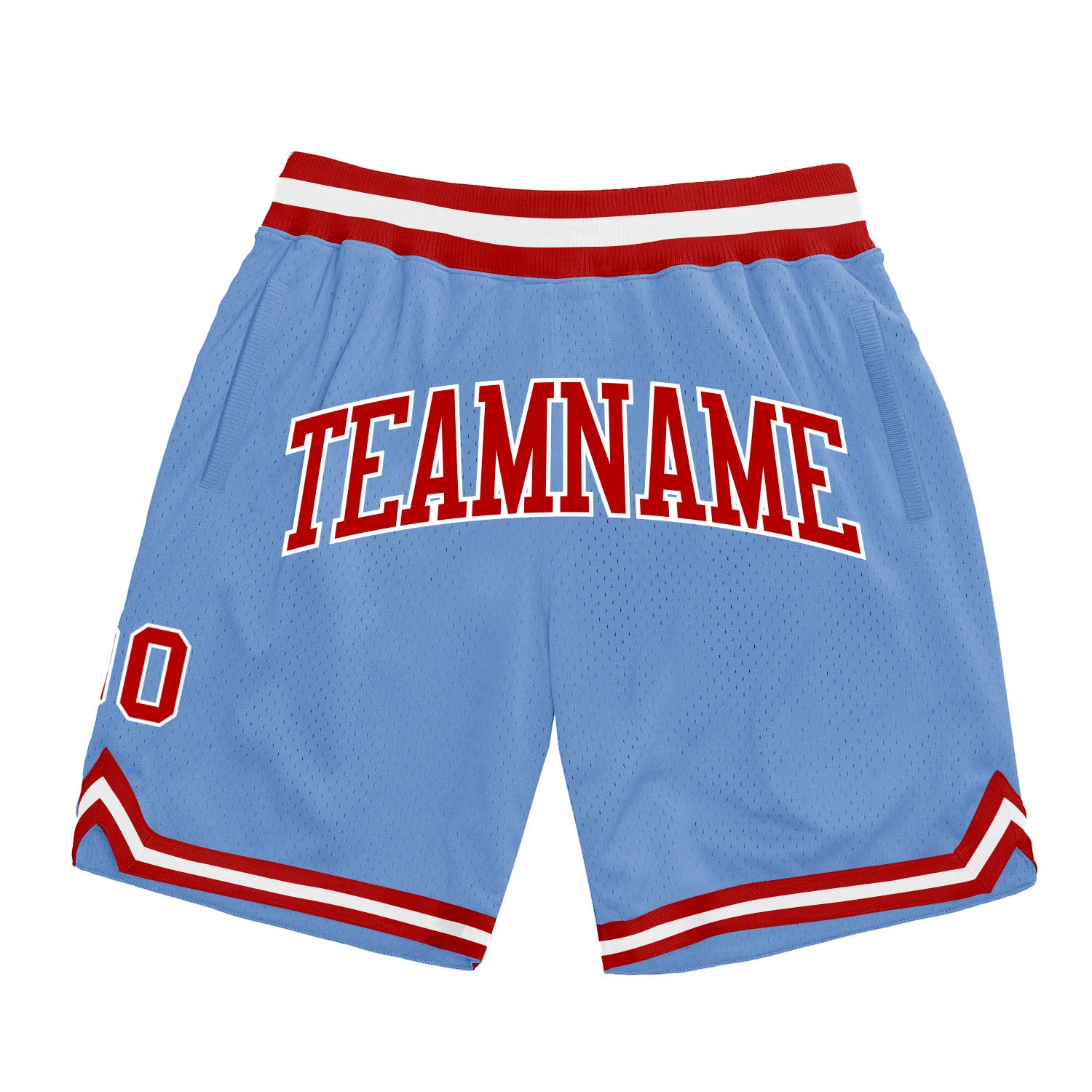 Custom Light Blue Red White Basketball Shorts - Authentic Throwback Style Custom Light Blue Red-White Authentic Throwback