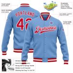 Light Blue Red White Varsity Bomber Jacket Custom Full-Snap Letterman Custom Light Blue Red-White Bomber Full-Snap Varsity - Image 3