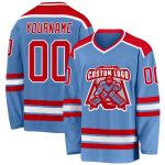 Light Blue Red White Custom Hockey Jersey - Personalized Team Sportswear Custom Light Blue Red-White Hockey Jersey