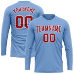 Custom Light Blue Red White Performance T-Shirt for Men Long Sleeve Custom Light Blue Red-White Long Sleeve Performance T-Shirt - Image 2