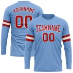 Custom Light Blue Red White Performance T-Shirt for Men Long Sleeve Custom Light Blue Red-White Long Sleeve Performance T-Shirt