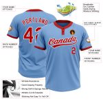 Light Blue Red White Two-Button Unisex Softball Jersey Custom Design Custom Light Blue Red-White Two-Button Unisex Softball - Image 3