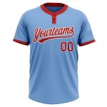 Light Blue Red White Two-Button Unisex Softball Jersey Custom Design Custom Light Blue Red-White Two-Button Unisex Softball - Image 2