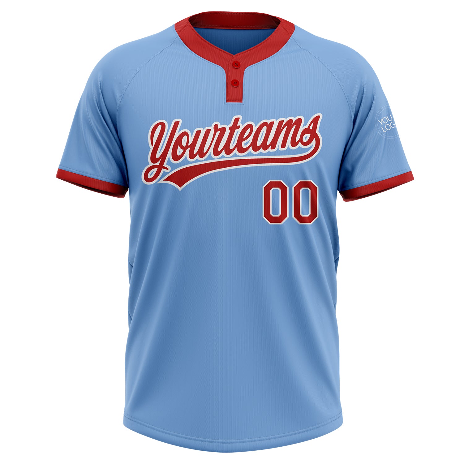 Custom Light Blue Red-White Two-Button Unisex Softball Jersey Light Blue Red White Two-Button Unisex Softball Jersey Custom Design Custom Light Blue Red-White Two-Button Unisex Softball - Image 2
