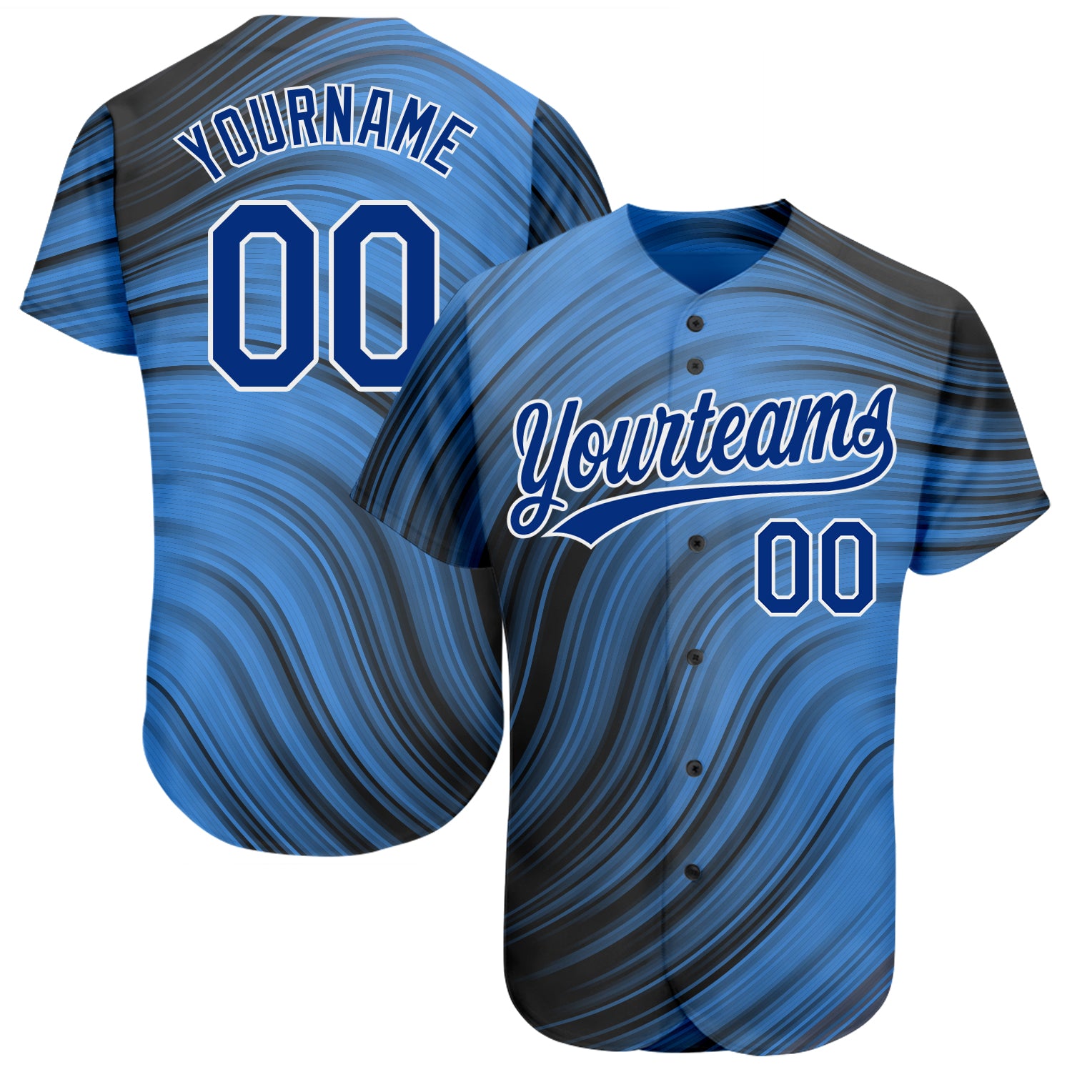 Custom Light Blue Royal-Black 3D Pattern Design Authentic Baseball Jersey Light Blue Baseball Jersey with 3D Royal-Black Pattern Design - Custom Authentic Style Custom Light Blue Royal-Black 3D Pattern - Image 1