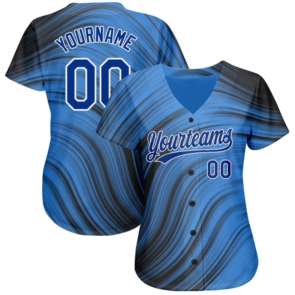 Custom Light Blue Royal-Black 3D Pattern Design Authentic Baseball Jersey Light Blue Baseball Jersey with 3D Royal-Black Pattern Design - Custom Authentic Style Custom Light Blue Royal-Black 3D Pattern - Image 2