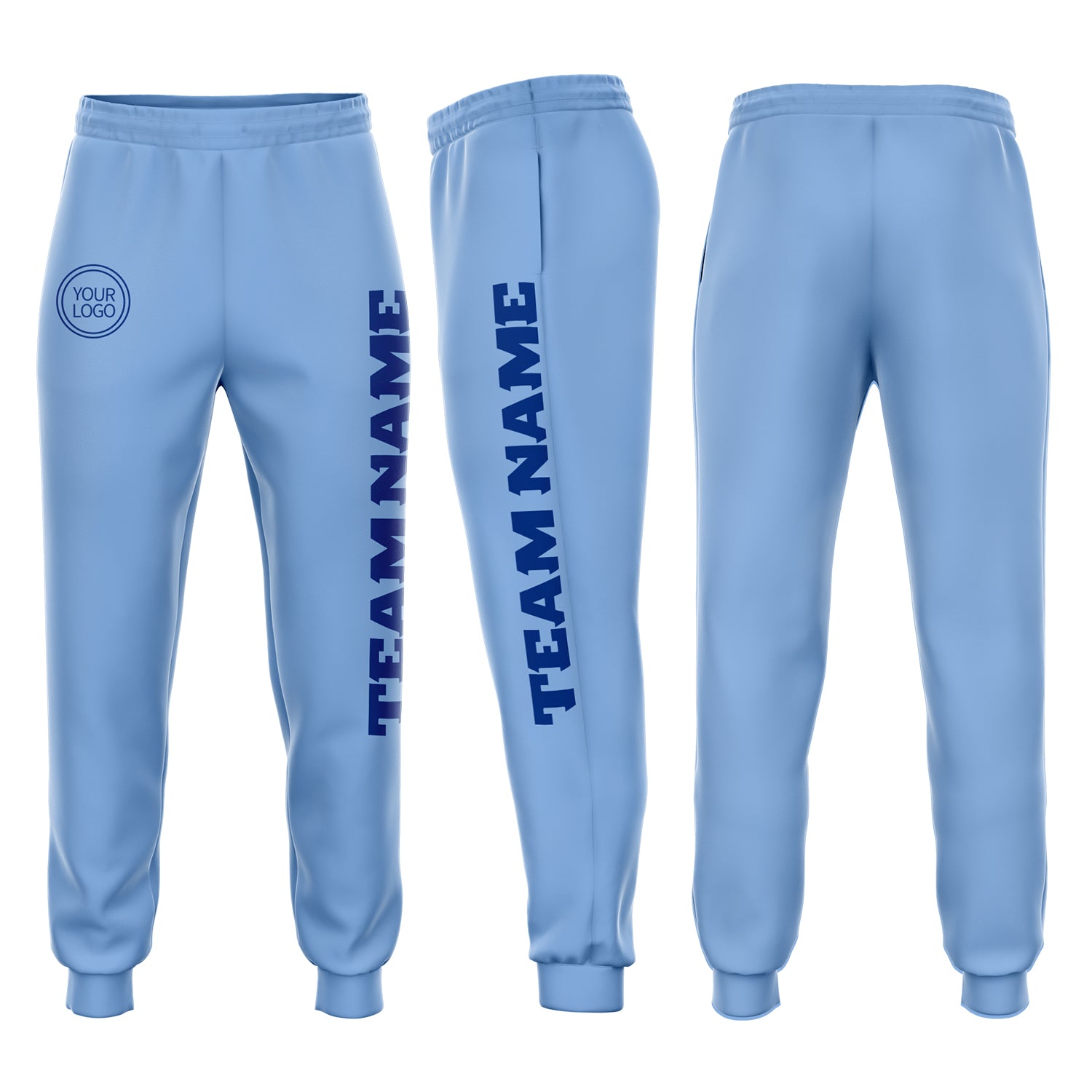 Light Blue Fleece Jogger Sweatpants for Men and Women - Custom Design Comfort Pants Custom Light Blue Royal Fleece Jogger