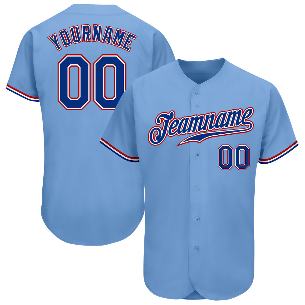 Authentic Baseball Jersey Custom Light Blue Royal-Red Design - Personalized Sports Apparel Custom Light Blue Royal-Red Authentic