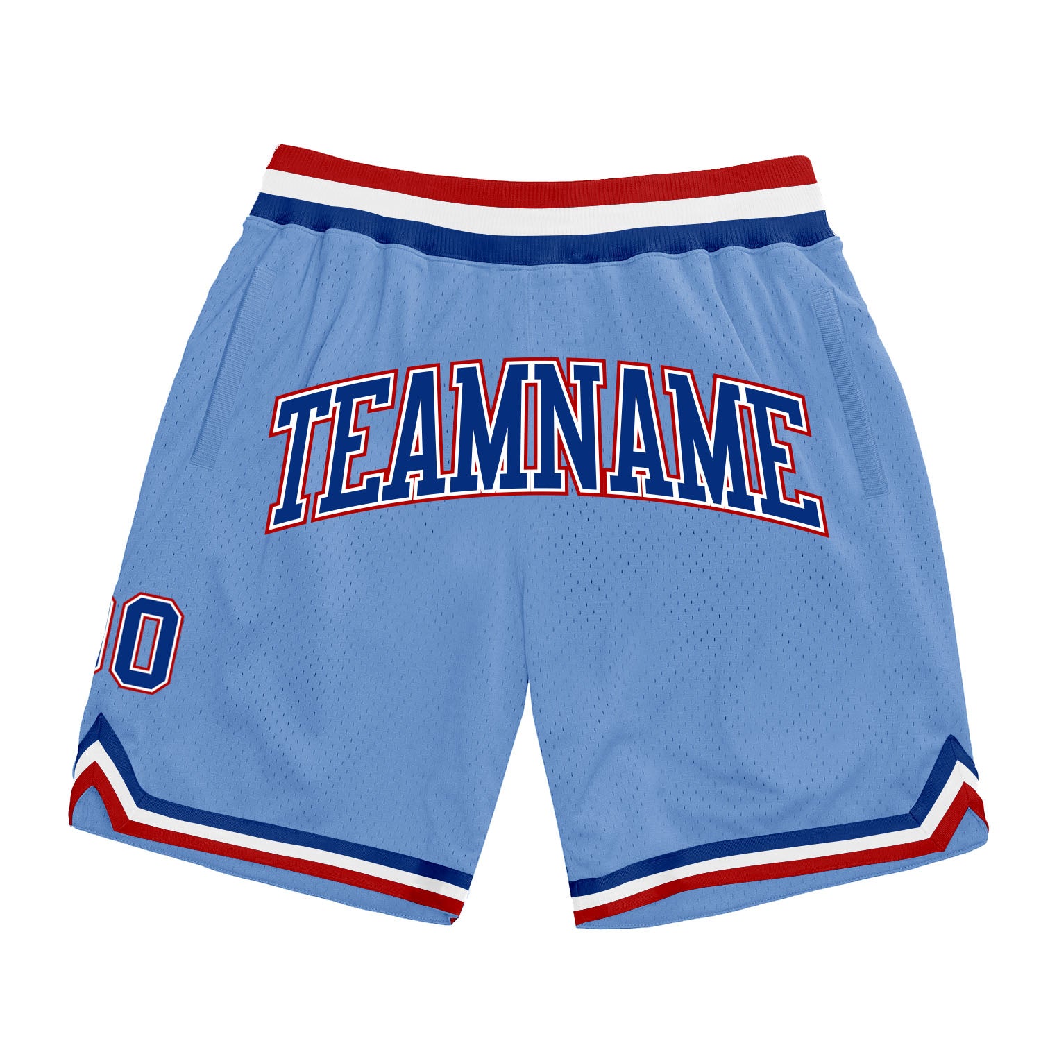 Light Blue Royal-Red Throwback Basketball Shorts - Custom Authentic Design Custom Light Blue Royal-Red Authentic Throwback
