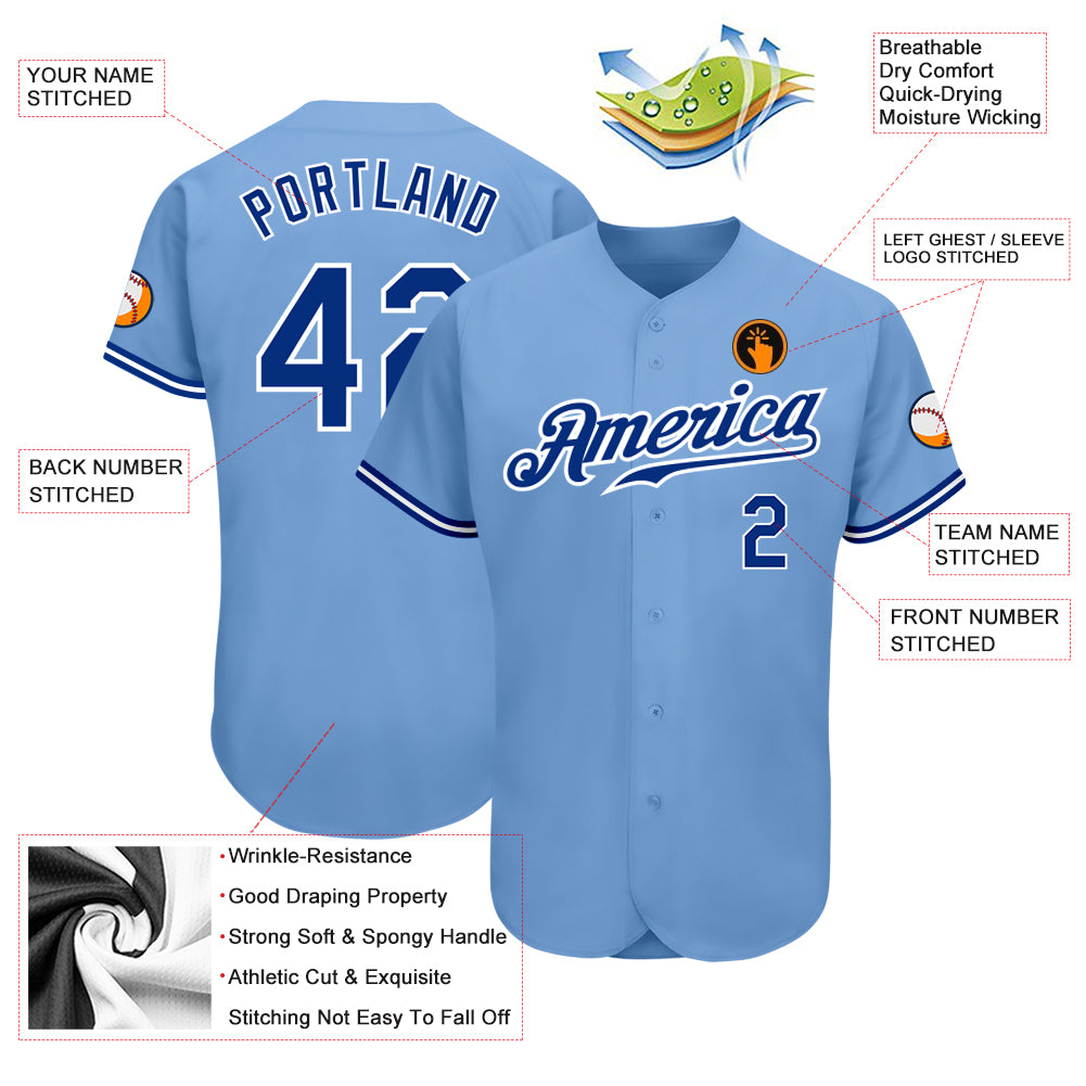 Custom Light Blue Royal-White Authentic Baseball Jersey Custom Light Blue Baseball Jersey - Royal-White Authentic Design Custom Light Blue Royal-White Authentic Baseball Jersey - Image 3