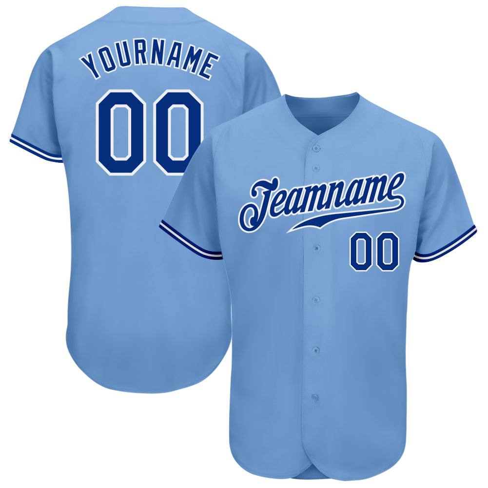 Custom Light Blue Royal-White Authentic Baseball Jersey Custom Light Blue Baseball Jersey - Royal-White Authentic Design Custom Light Blue Royal-White Authentic Baseball Jersey - Image 1