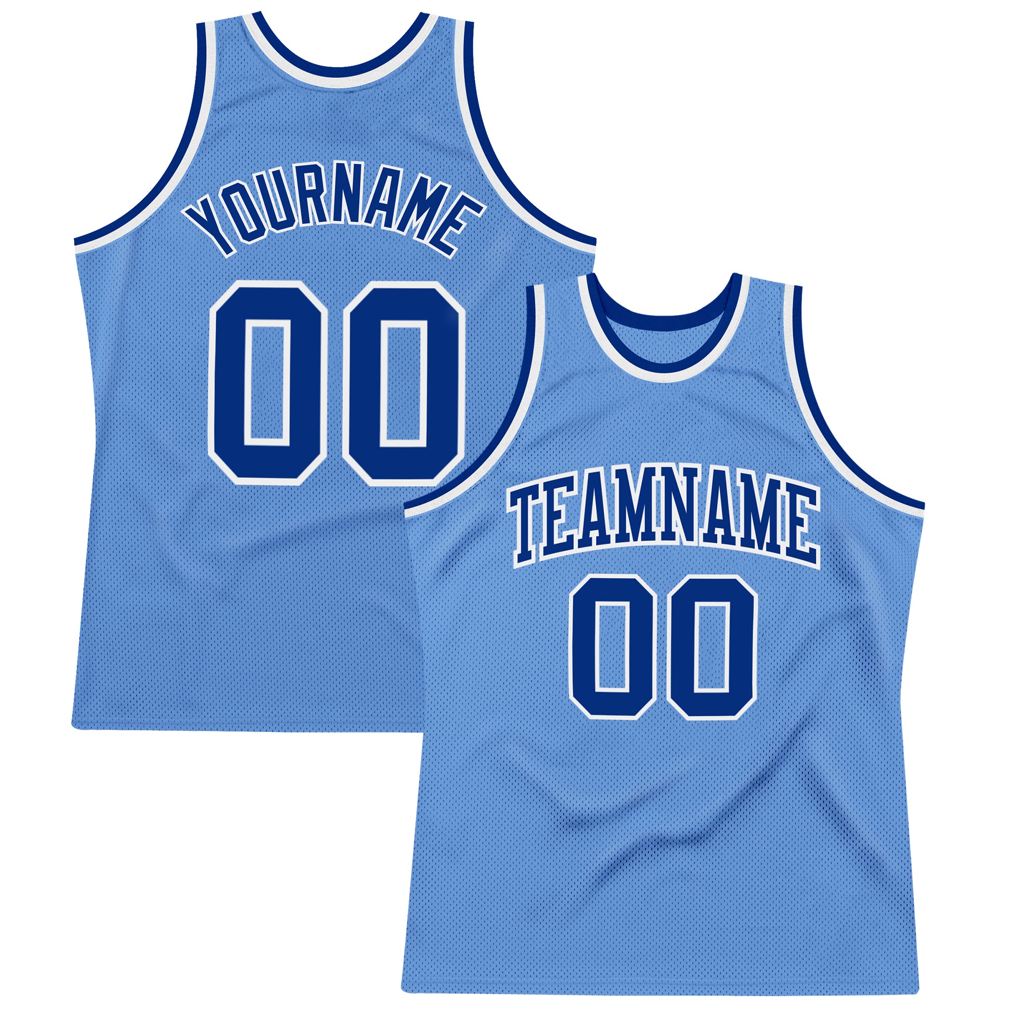 Custom Light Blue Royal-White Authentic Throwback Basketball Jersey Light Blue Royal White Basketball Jersey - Custom Authentic Throwback Custom Light Blue Royal-White Authentic Throwback Basketball - Image 1