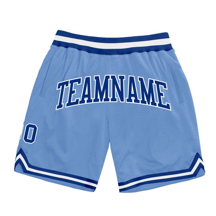 Light Blue Royal White Basketball Shorts - Custom Authentic Throwback Design Custom Light Blue Royal-White Authentic Throwback - Image 1