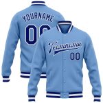 Light Blue Varsity Bomber Jacket for Men | Royal-White Full-Snap Letterman Style Custom Light Blue Royal-White Bomber Full-Snap