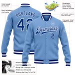 Light Blue Varsity Bomber Jacket for Men | Royal-White Full-Snap Letterman Style Custom Light Blue Royal-White Bomber Full-Snap - Image 3