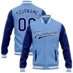Light Blue White Two-Tone Varsity Letterman Bomber Full-Snap Jacket Custom Light Blue Royal-White Bomber Full-Snap Varsity
